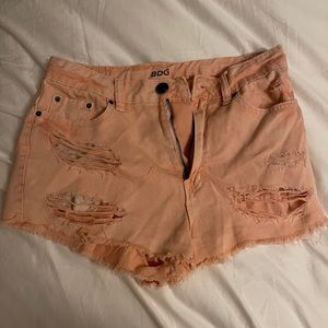 High rise salmon distressed jean shorts